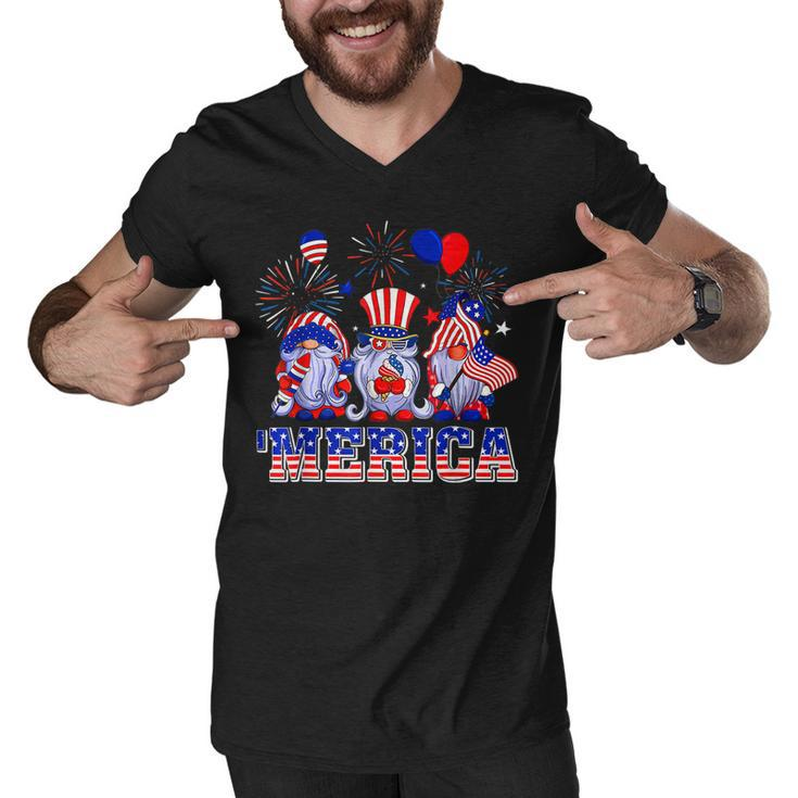 Merica Gnomes Happy 4Th Of July Us Flag Independence Day  Men V-Neck Tshirt