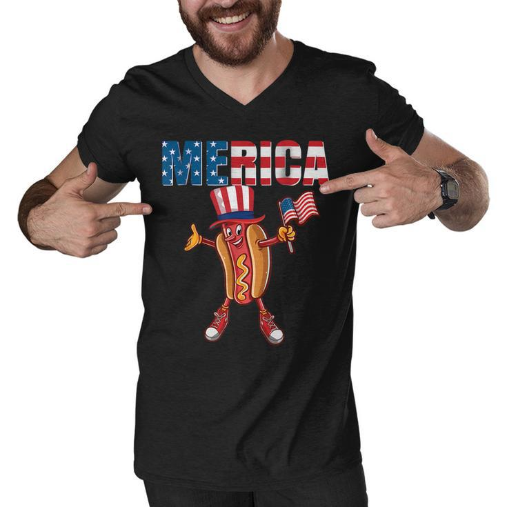 Merica Hot Dog 4Th Of July Dad Gift American Flag And Hotdog  Men V-Neck Tshirt
