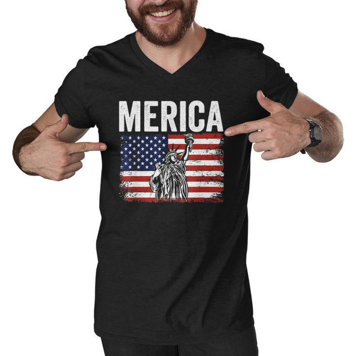 Merica Patriotic Apparel Statue Of Liberty American Flag Men V-Neck Tshirt