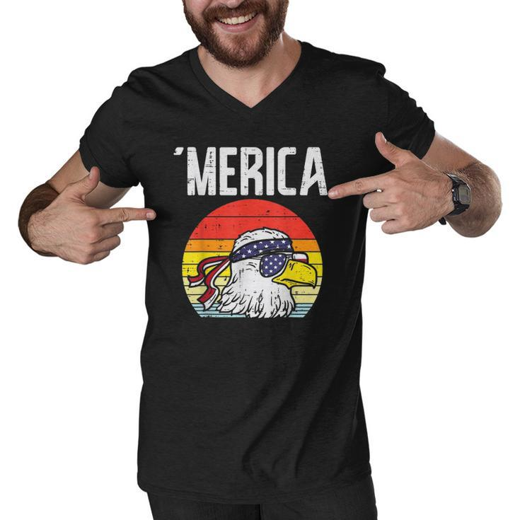 Merica Retro Eagle Bandana American Flag 4Th Of July Fourth Men V-Neck Tshirt