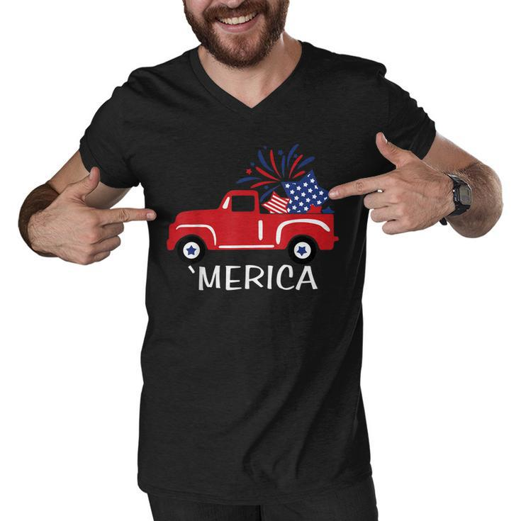 Merica Truck 4Th Of July Boys Girls Men Women Usa Flag  Men V-Neck Tshirt