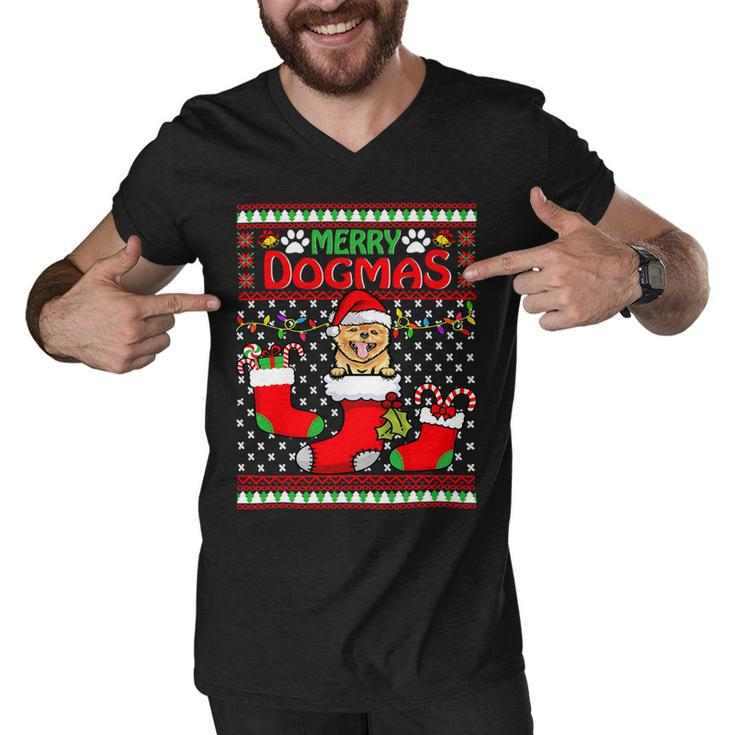 Merry Dogmas Pomeranian Dog Funny Ugly Christmas Xmas T-Shirt Men V-Neck Tshirt