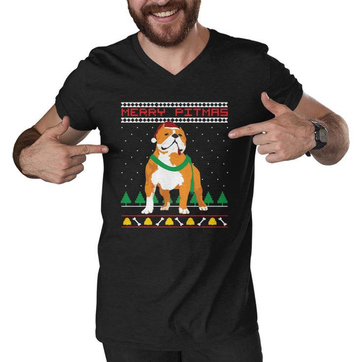 Merry Pitmas Pitbull Santa Claus Dog Ugly Christmas  Men V-Neck Tshirt