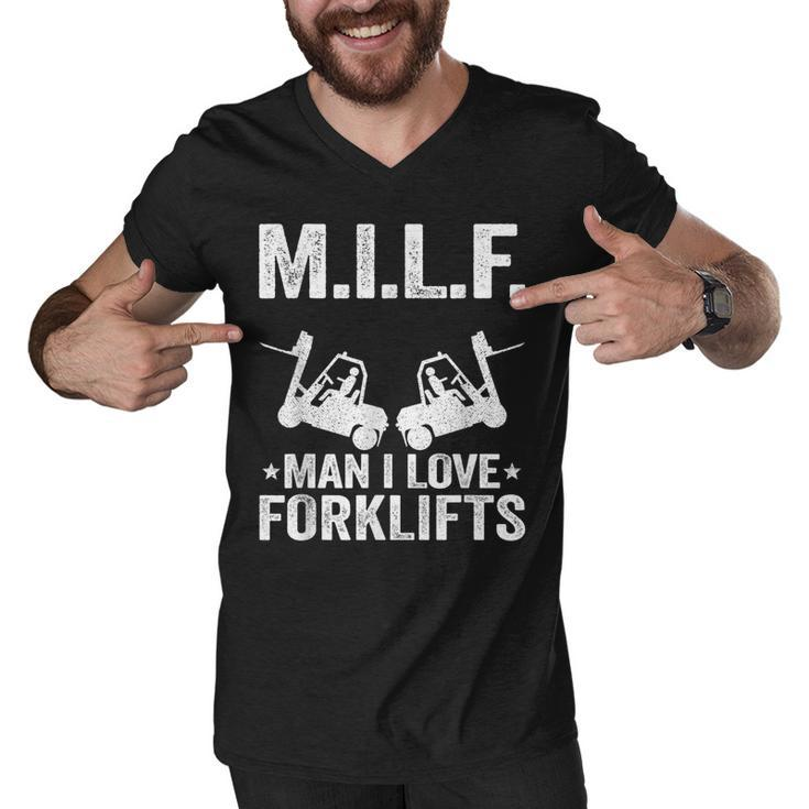 MILF Man I Love Forklifts Jokes Funny Forklift Driver  Men V-Neck Tshirt
