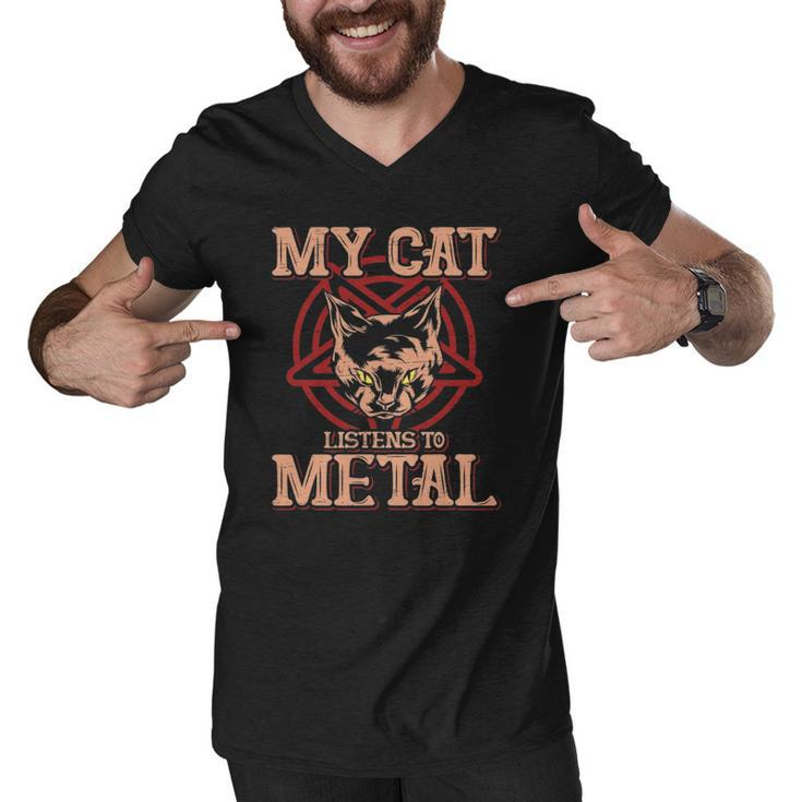 My Cat Listens To Metal Black Dark Rock Death Metal Men V-Neck Tshirt