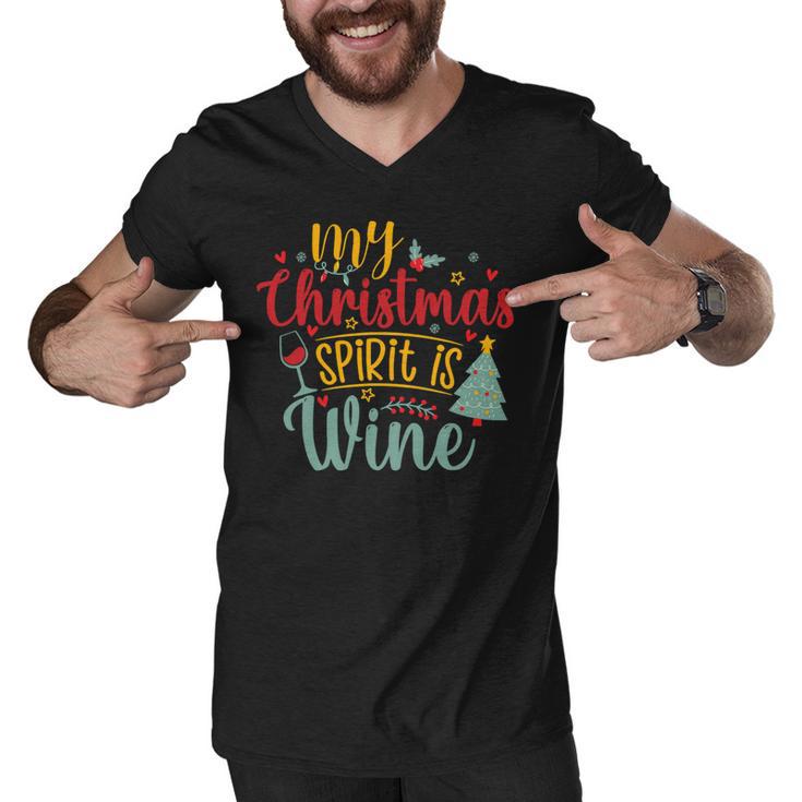 My Christmas Spirit Is Wine Funny 555 Shirt Men V-Neck Tshirt