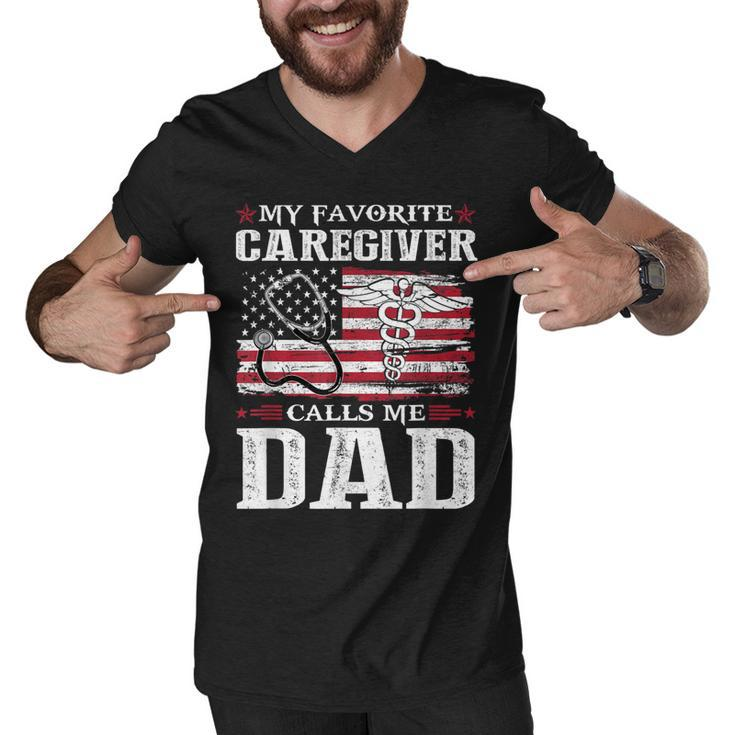 My Favorite Caregiver Calls Me Dad Patriotic 4Th Of July  Men V-Neck Tshirt