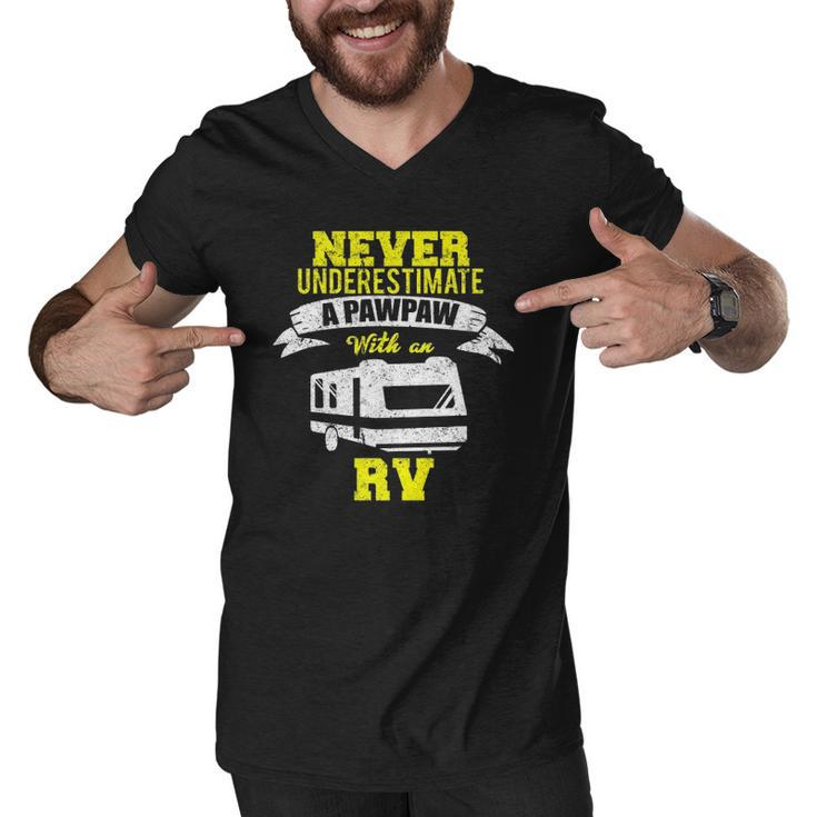 Never Underestimate A Pawpaw Rv Camping Distressed Men V-Neck Tshirt