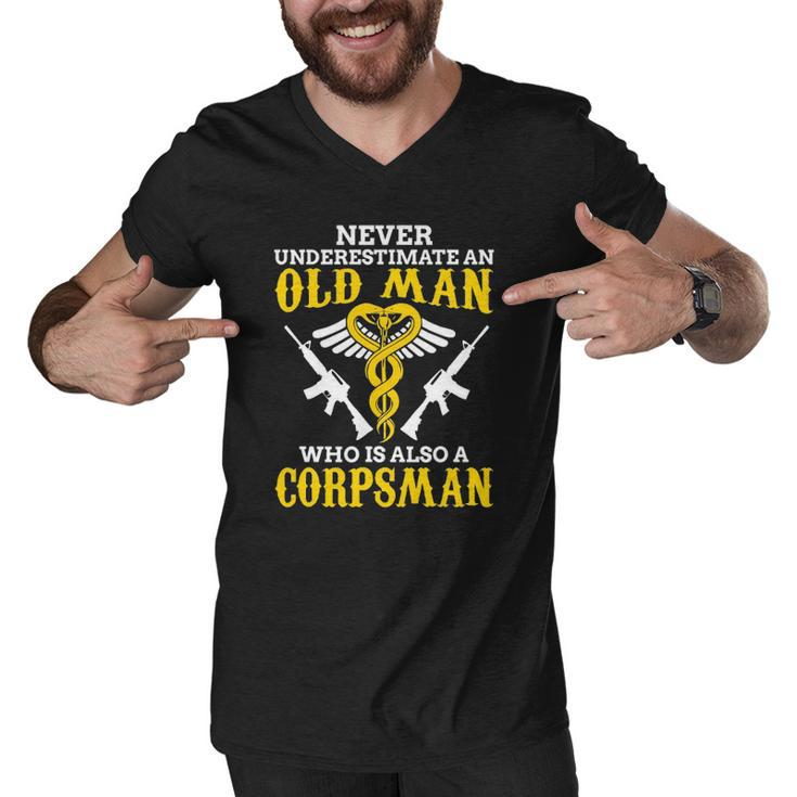 Never Underestimate An Old Man Corpsman Men V-Neck Tshirt