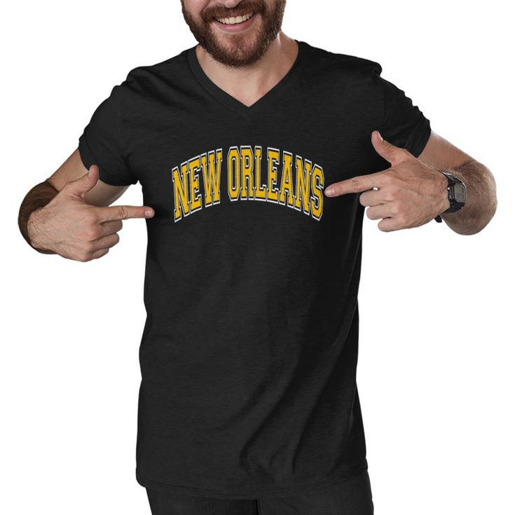 New Orleans Louisiana Varsity Style Amber Text Men V-Neck Tshirt