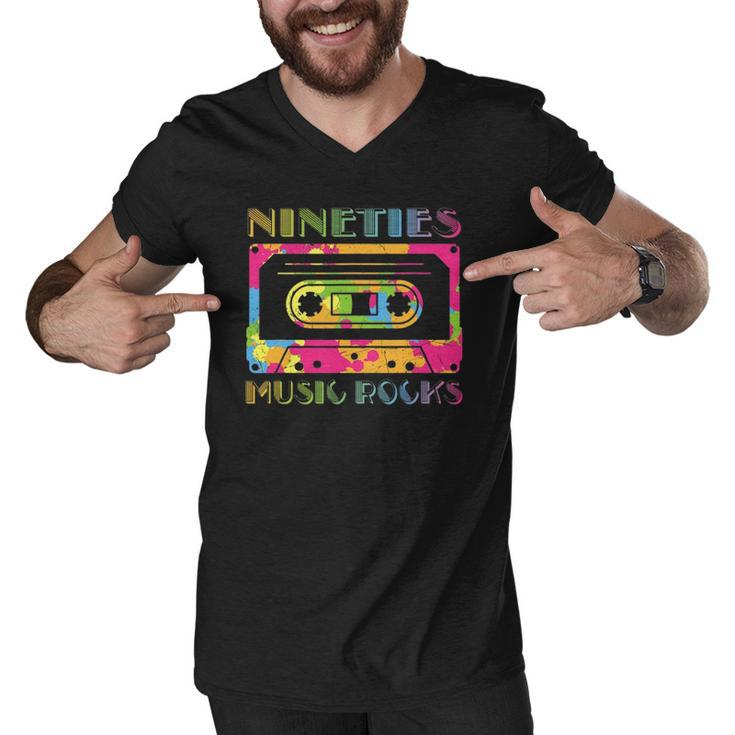 Nineties Cassette Music Rocks- 90S Men V-Neck Tshirt