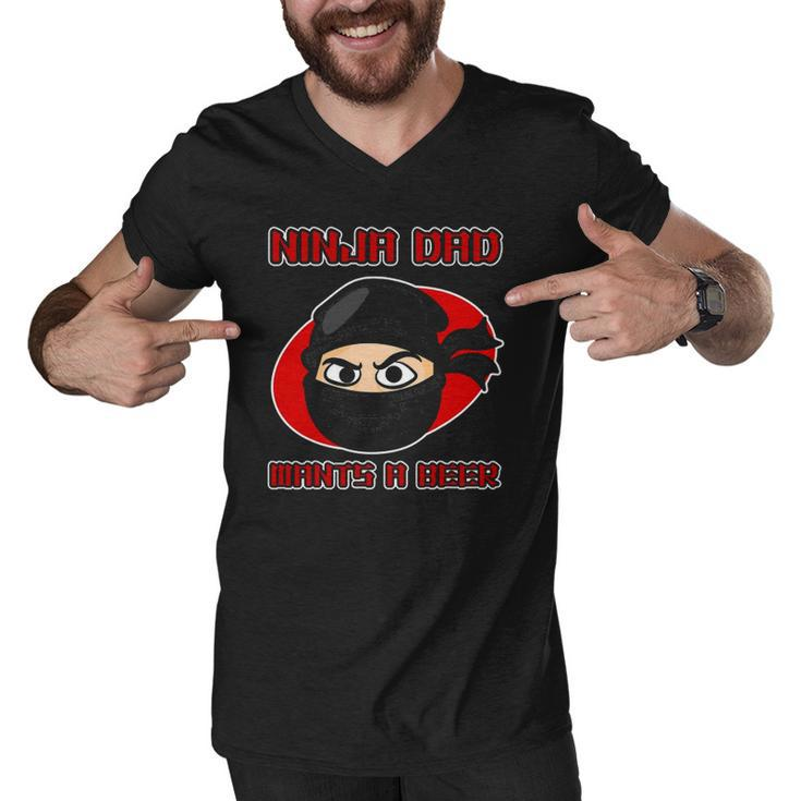 Ninja Family Design For Men - Ninja Dad Wants A Beer Men V-Neck Tshirt