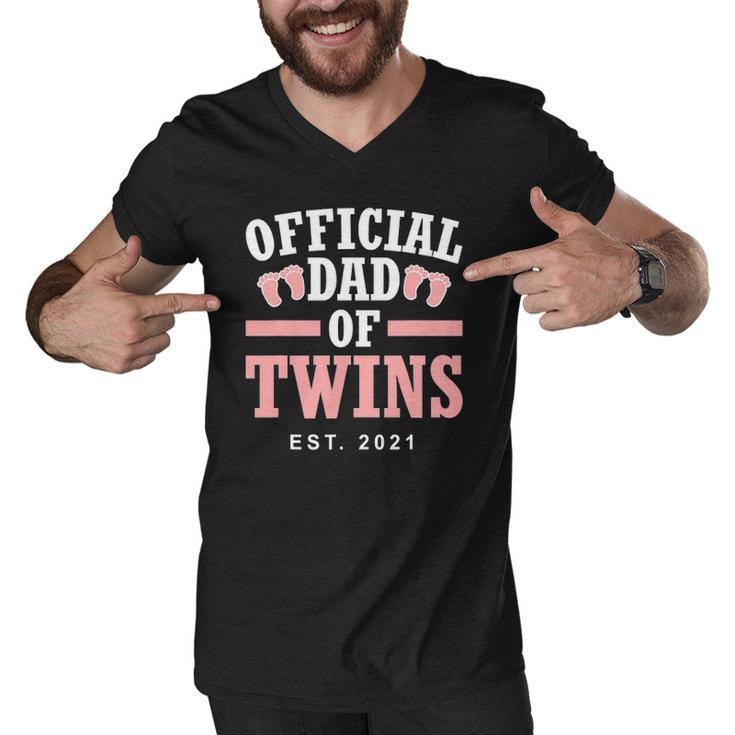 Official Dad Of Twins 2021 Father Girls Funny Twin Dad Men V-Neck Tshirt