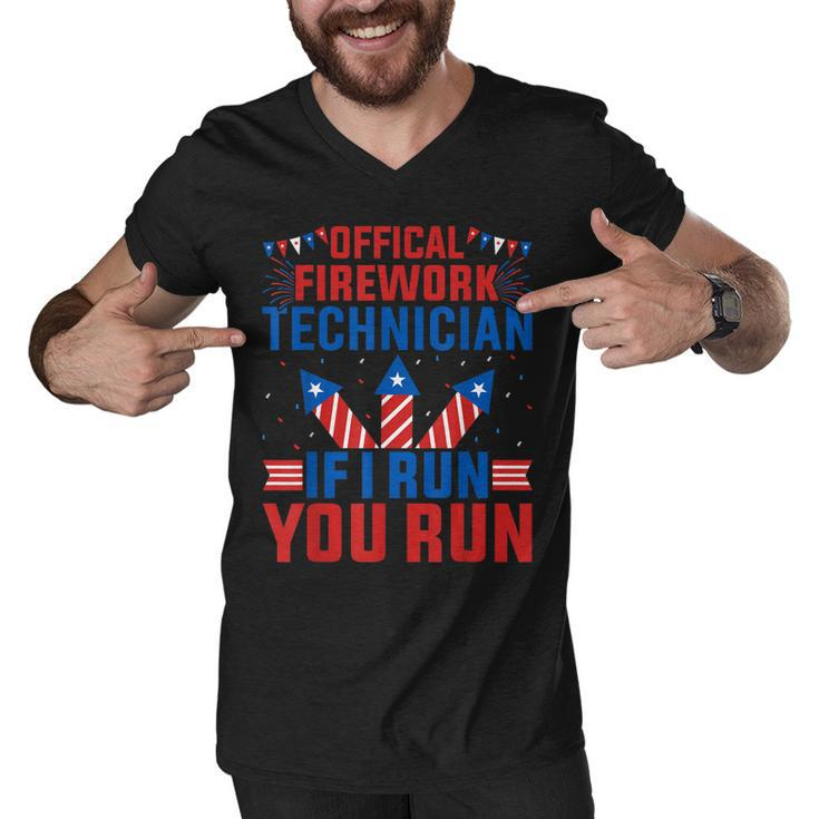 Official Firework Technician If I Run You Run 4Th Of July  Men V-Neck Tshirt
