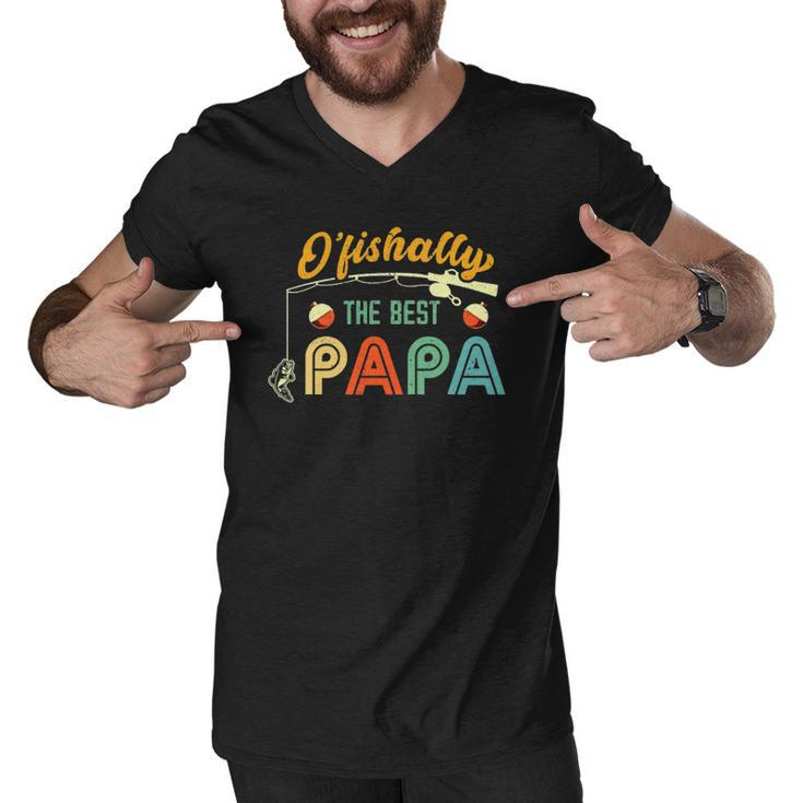 Ofishally The Best Papa Fisherman Cool Dad Fishing Gift Men V-Neck Tshirt