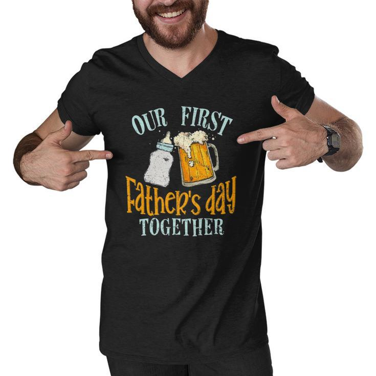 Our First Fathers Day Together Dad And Son Daughter Men V-Neck Tshirt