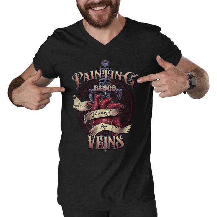 Painting Blood Runs Through My Veins Name Men V-Neck Tshirt