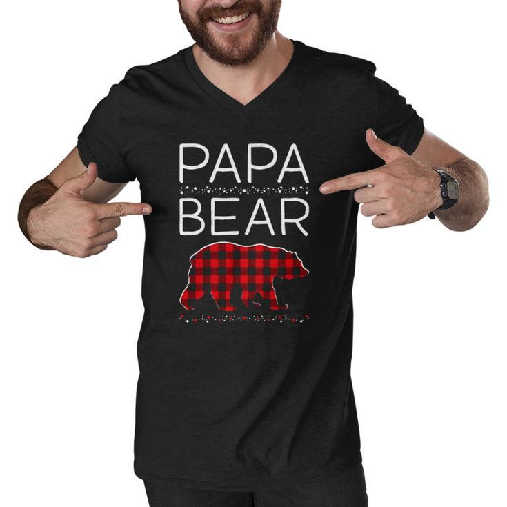 Papa Bear Christmas Pajamas Matching Family Plaid Men Men V-Neck Tshirt