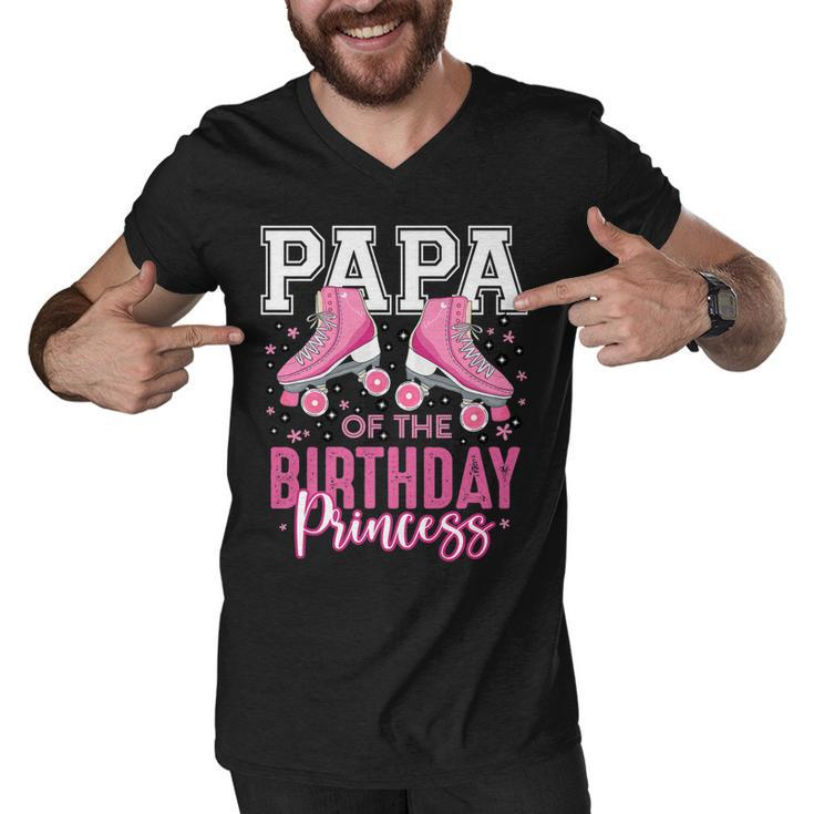 Papa Of The Birthday Princess Roller Skating B-Day Matching   Men V-Neck Tshirt