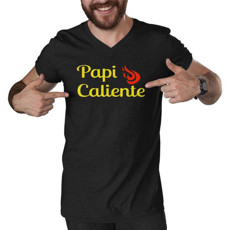 Papi Caliente Hot Daddy Spanish Fire Camiseta Men V-Neck Tshirt