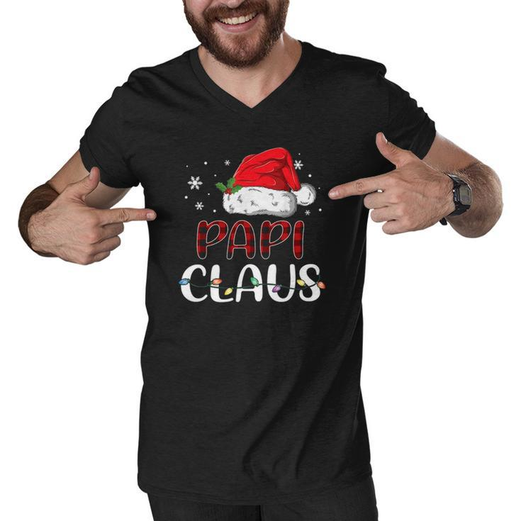 Papi Claus Christmas Santa Hat Buffalo Matching Family Men V-Neck Tshirt