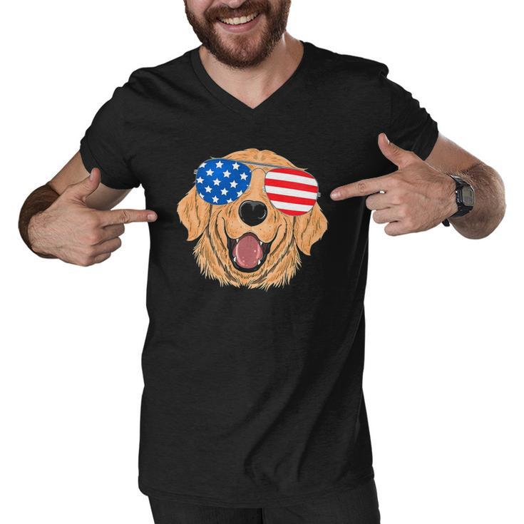 Patriotic Golden Retriever Dog 4Th Of July Gift Men V-Neck Tshirt