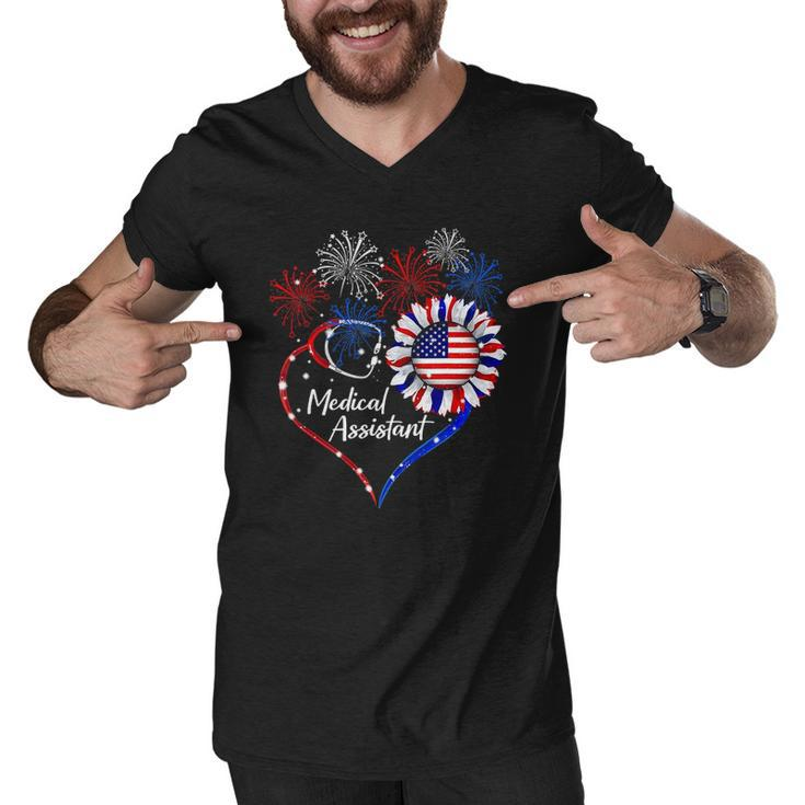 Patriotic Medical Assistant Sunflower 4Th Of July Usa Flag Men V-Neck Tshirt
