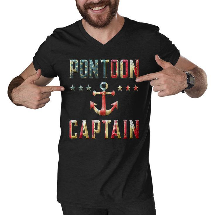 Patriotic Pontoon Captain Vintage Us Flag July 4Th Boating  Men V-Neck Tshirt