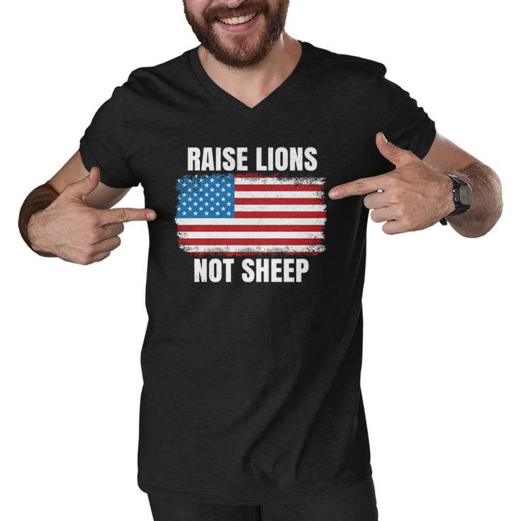 Patriotic Raise Lions Not Sheep Usa American Flag Men Women  Men V-Neck Tshirt