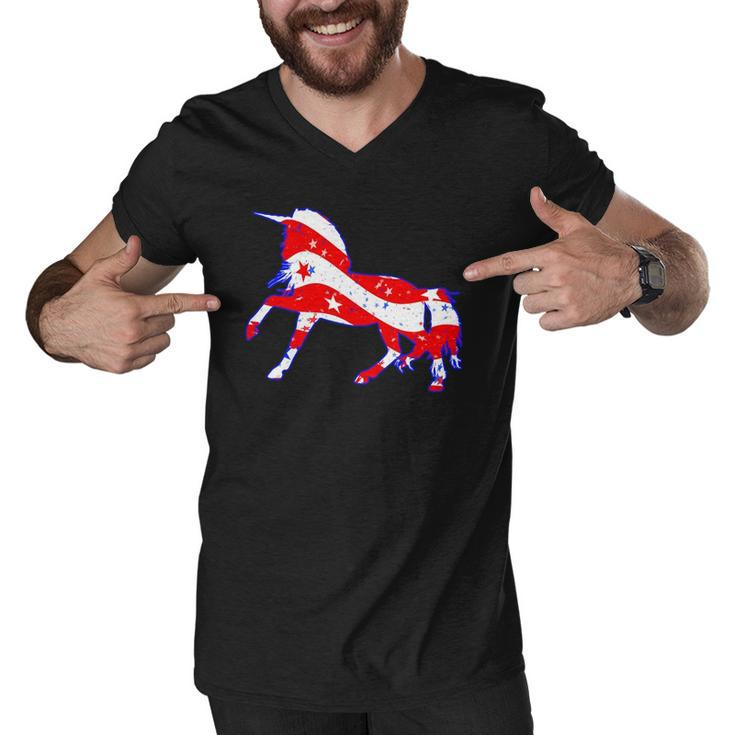 Patriotic Unicorn Funny Memorial Day And 4Th Of July Men V-Neck Tshirt