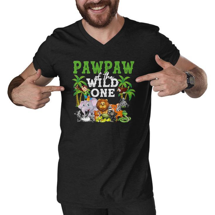 Pawpaw Of The Wild One Zoo Birthday Safari Jungle Animal Men V-Neck Tshirt