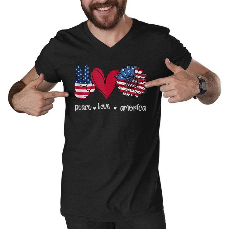 Peace Love America 4Th July Patriotic Sunflower Heart Sign  V2 Men V-Neck Tshirt