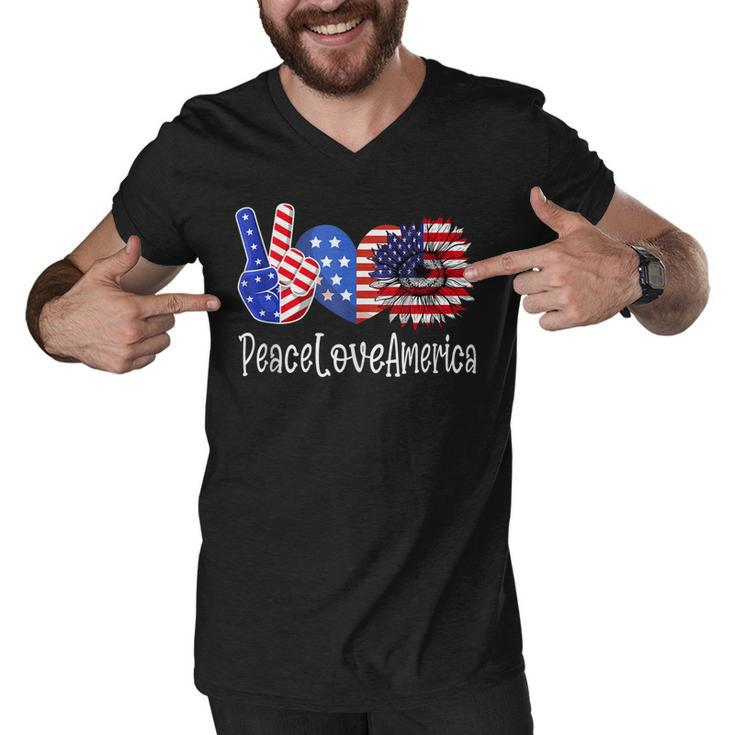 Peace Love America 4Th July Patriotic Sunflower Heart Sign  V4 Men V-Neck Tshirt