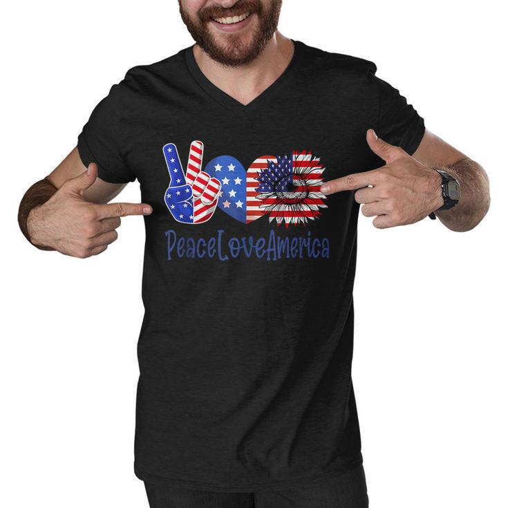 Peace Love America 4Th July Patriotic Sunflower Heart Sign  V6 Men V-Neck Tshirt