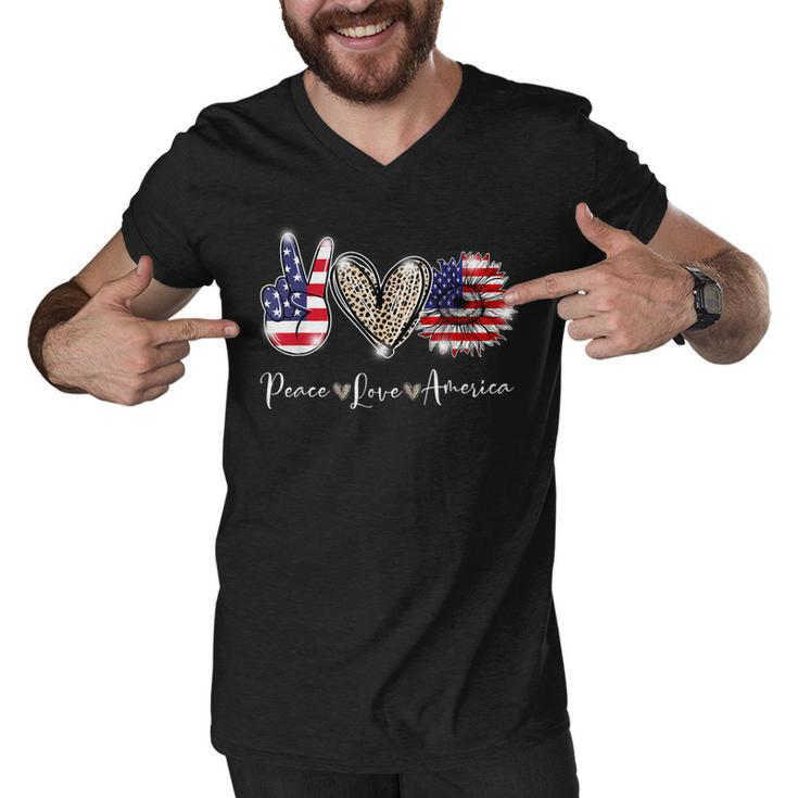 Peace Love America 4Th July Patriotic Sunflower  V2 Men V-Neck Tshirt