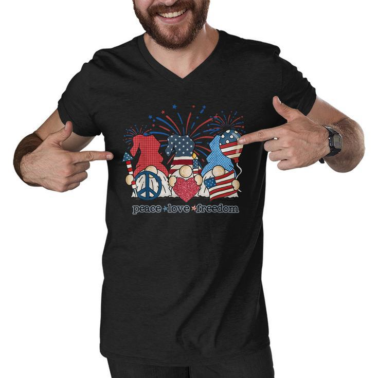 Peace Love Freedom Fireworks Gnomes 4Th Of July America  Men V-Neck Tshirt