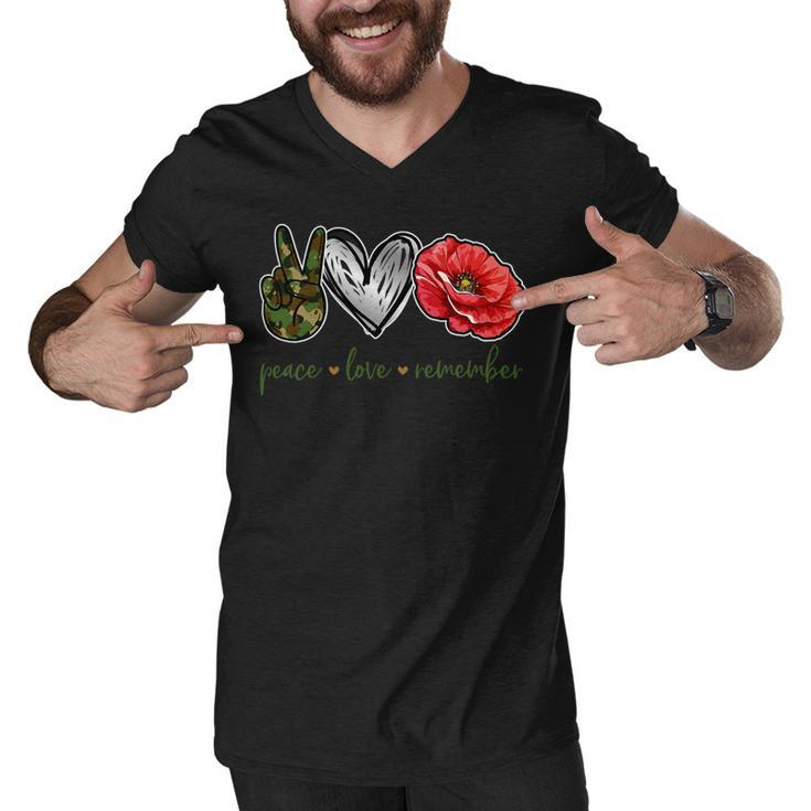 Peace Love Remember Red Poppy Flower Soldier Veteran Day T-Shirt Men V-Neck Tshirt