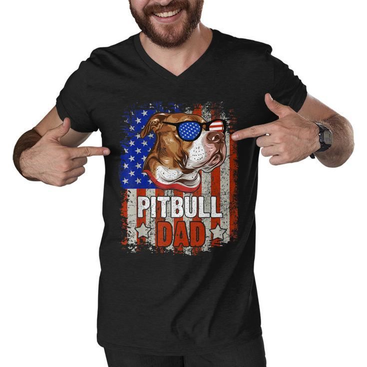 Pitbull Dad 4Th Of July American Flag Glasses Dog Men Boy  Men V-Neck Tshirt