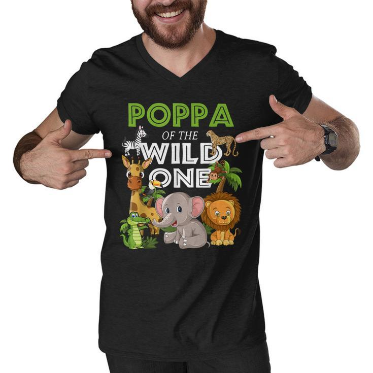 Poppa Of The Wild One Zoo Birthday Safari Jungle Animal  Men V-Neck Tshirt