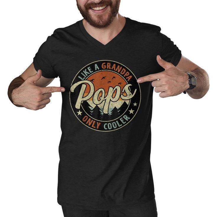 Pops Like A Grandpa Only Cooler Vintage Retro Fathers Day  Men V-Neck Tshirt