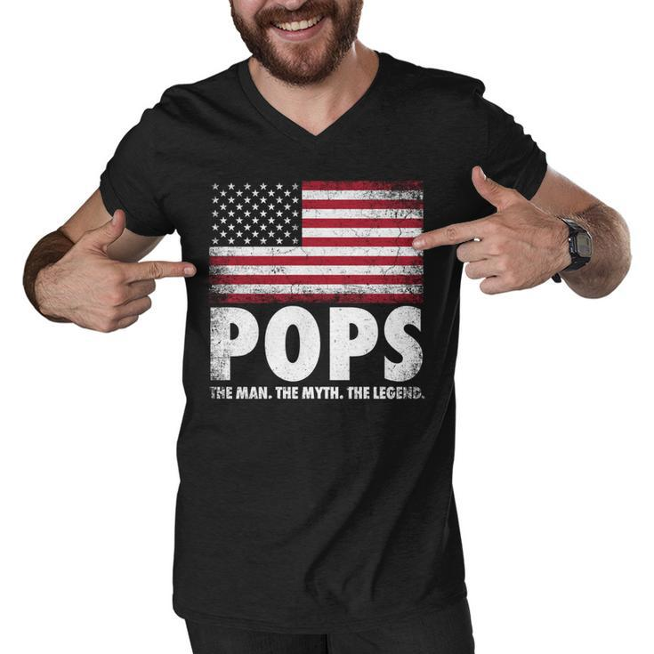 Pops The Man Myth Legend Fathers Day 4Th Of July Grandpa   Men V-Neck Tshirt