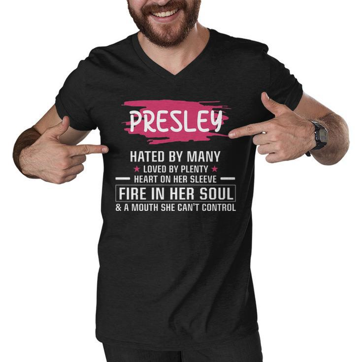 Presley Name Gift   Presley Hated By Many Loved By Plenty Heart On Her Sleeve Men V-Neck Tshirt