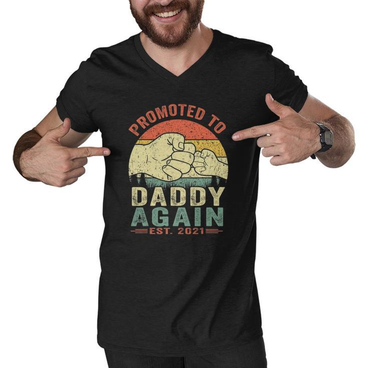 Promoted To Daddy Again Est2021 Fathers Day Men V-Neck Tshirt