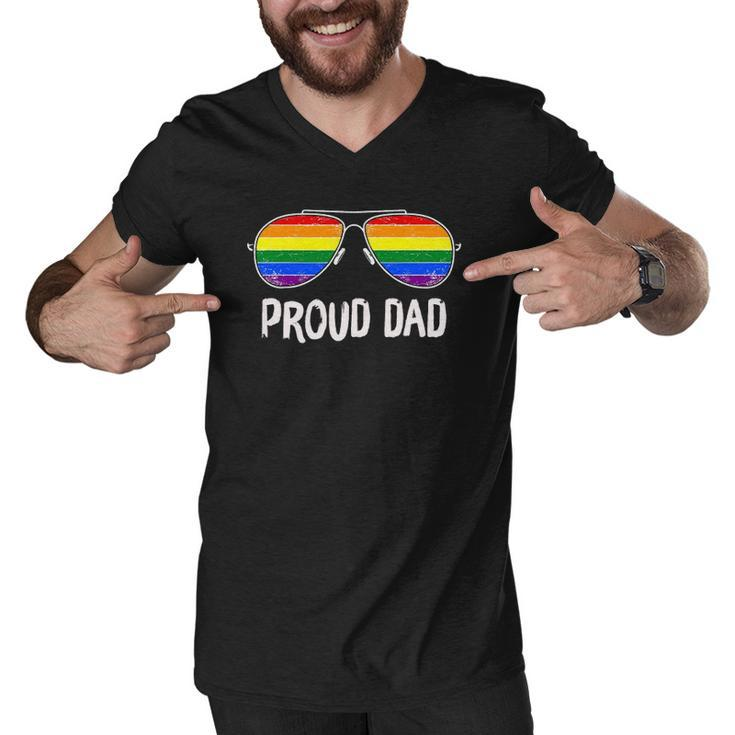 Proud Dad Rainbow Glasses Lgbt Gay Pride Support Lgbtq Men V-Neck Tshirt