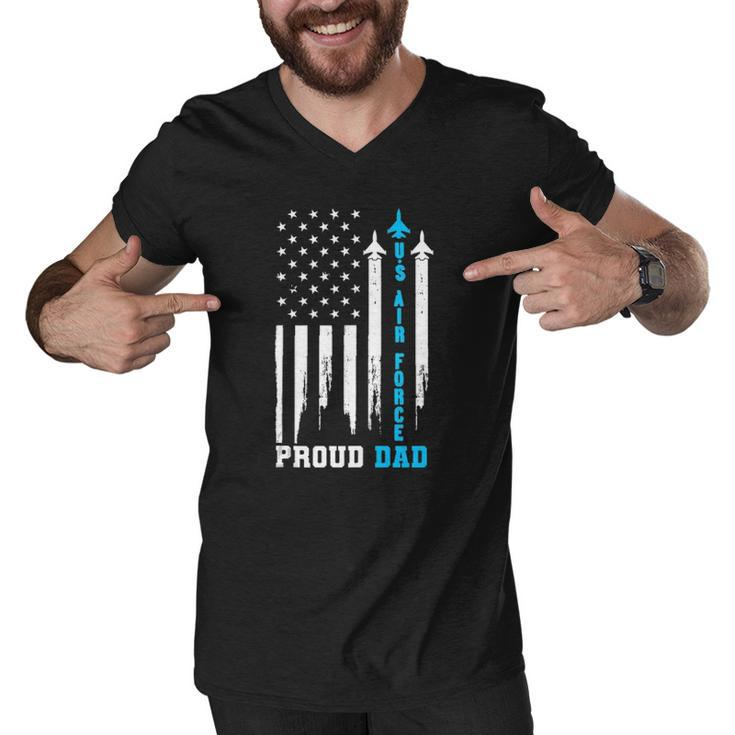Proud Us Air Force Dad Rocket America Flag Fathers Day Gift Men V-Neck Tshirt