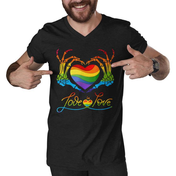 Rainbow Heart Skeleton Love Is Love Lgbt Gay Lesbian Pride  Men V-Neck Tshirt