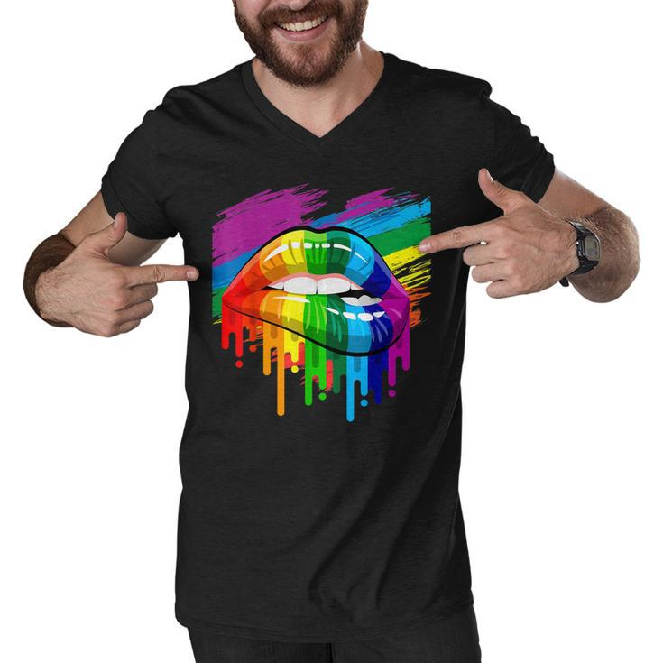 Rainbow Lips Lgbt Pride Month Rainbow Flag  Men V-Neck Tshirt