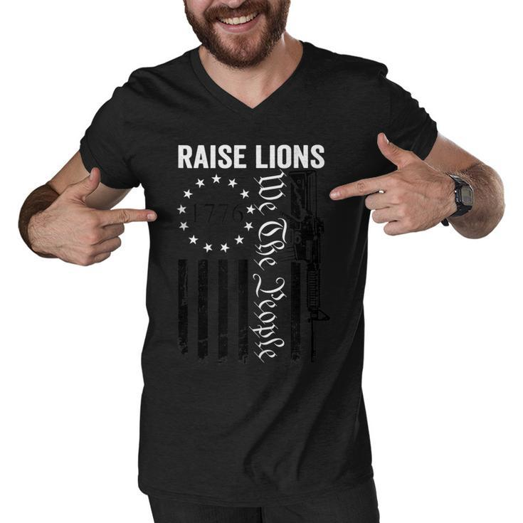 Raise Lions - Usa Patriotic Parenting Pro Guns Ar15 Gun Flag  Men V-Neck Tshirt