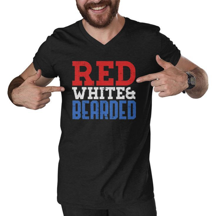 Red White And Bearded Funny 4Th Of July Pride Patriot Men Men V-Neck Tshirt