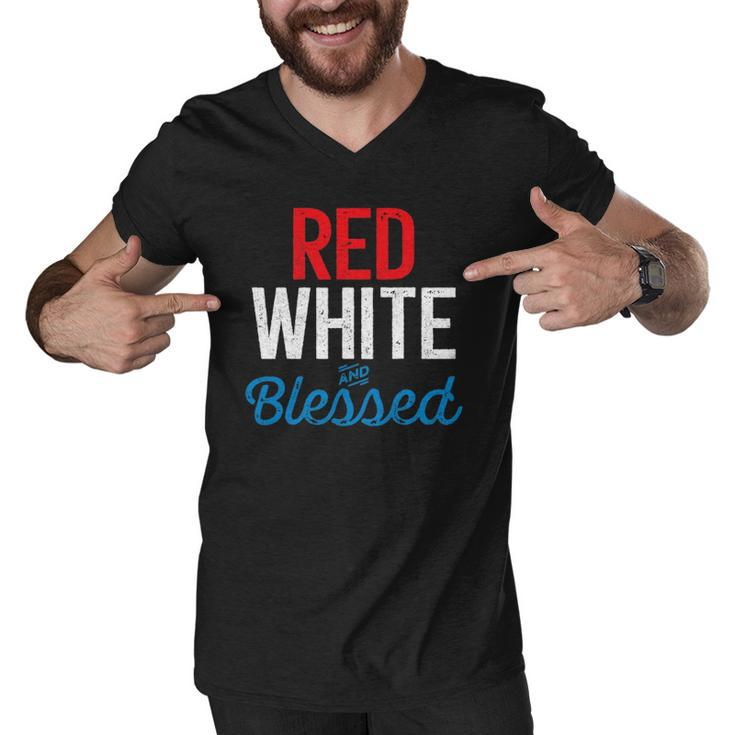Red White And Blessed Independence Day 4Th Of July Patriotic Men V-Neck Tshirt